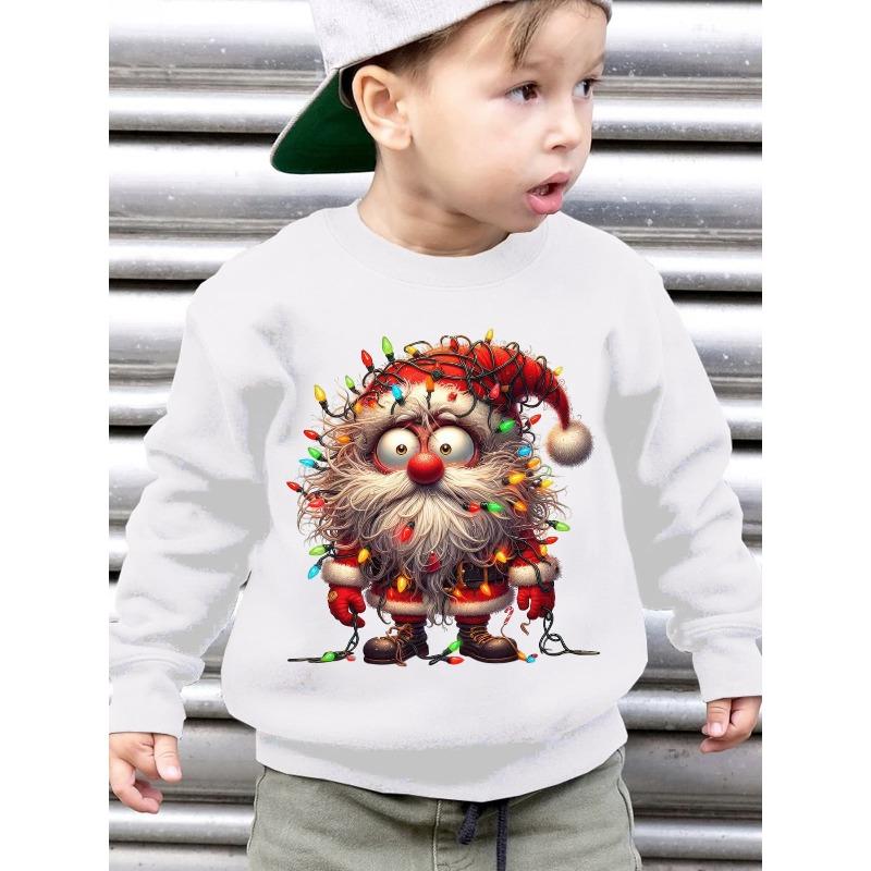 European Size Unisexs' Christmas Autumn/Winter Fashion -Lined Crew Neck Brushed Sweatshirt with Santa Claus Cartoon Print Adorned