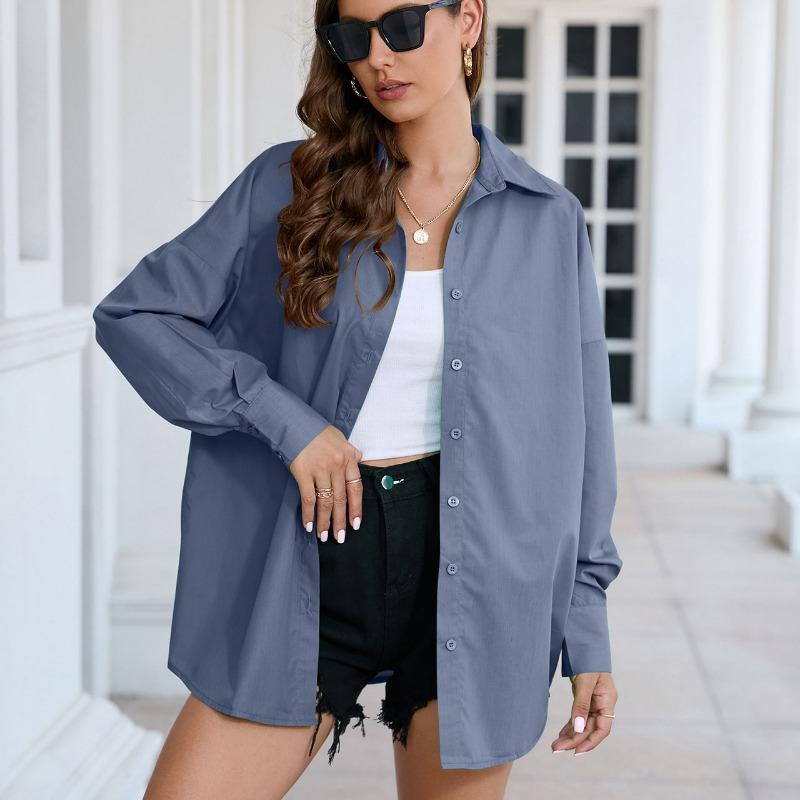 DAFIFY Moda Donna Primavera Autunno Casual Tinta Unita Stampa Manica Lunga Collo POLO Bluse e Camicie Larghe