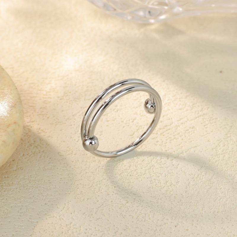 Personalized and Innovative K Gold Double-layer Round Bead Ring Women's Fashion Plain Ring Simple Index Finger Ring Jewelry Is Hot-selling