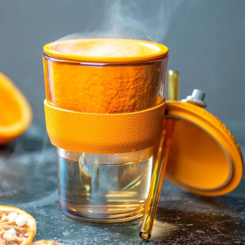 Qianxing Ceramic Lined Glass Tea Cup with Straw