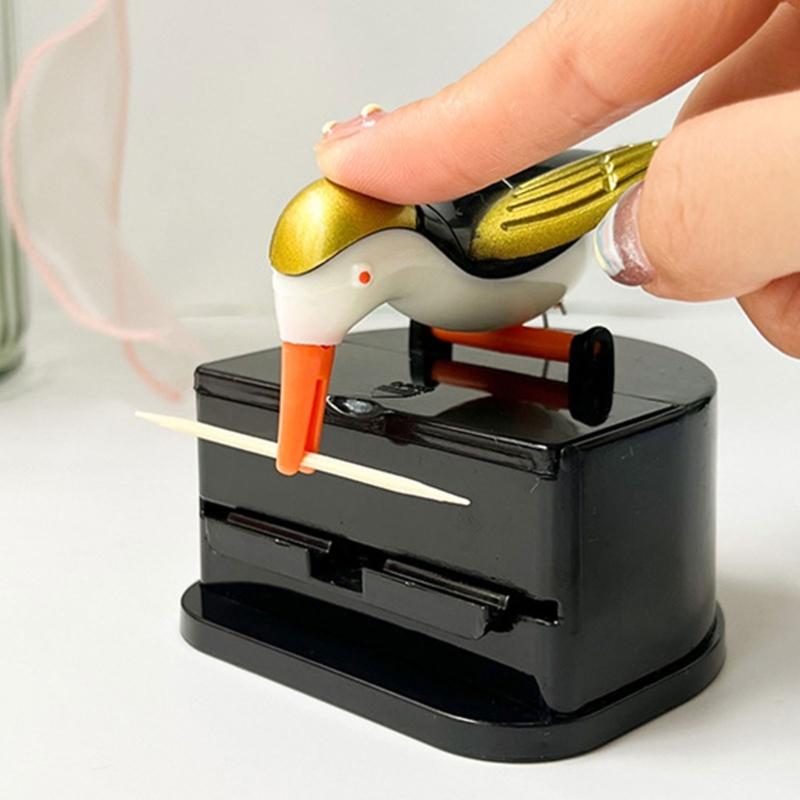 Niedlicher kleiner Vogel Zahnstocherhalter Behälter Automatischer Zahnstocherspender Drucktyp Zahnstocherbox für Zuhause Bar Party