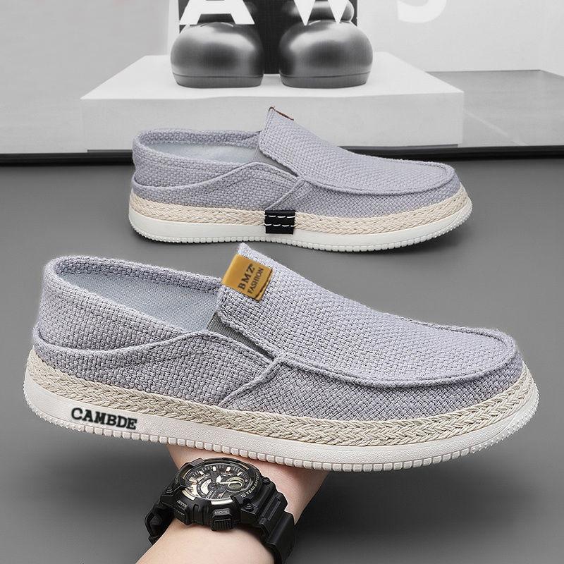 2025 New One-pedal Flat Men's Shoes Linen Fisherman Shoes Low-top Foot Casual Men's Shoes Old Beijing Cloth Shoes