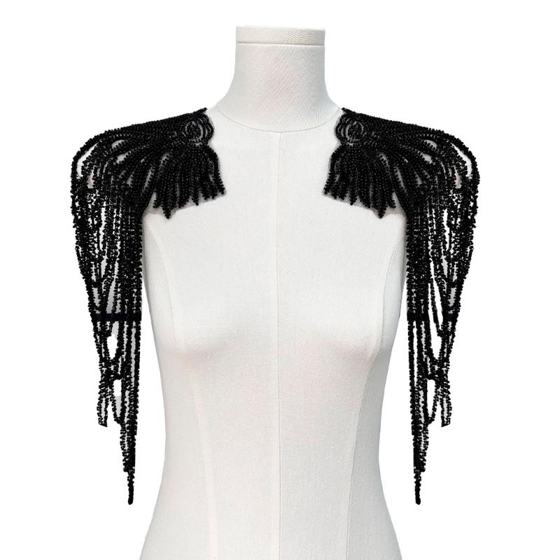 Pair Of Glittering Sequins And Beads Fringe Trim For Shoulder Embellishment Comfortable Wear In Event Craft Decoration