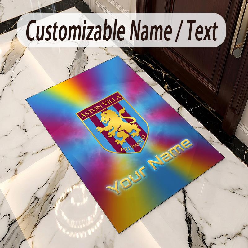 Crystal Velvet Rug Aston Villa Print Custom Name Text Floor Mat Home Decor