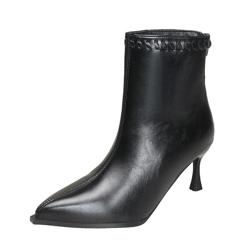 Anti-slip Shoes - Simple Low-heeled High-heeled Shallow-mouth Pointed-toe Short Boots for Women