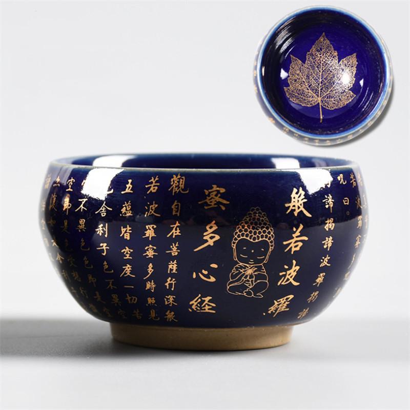 Ceramic Heart Sutra Teacup Porcelain Leaf Master Tea Cup Zen Buddha Office Water Mug Home Decor Drinkware