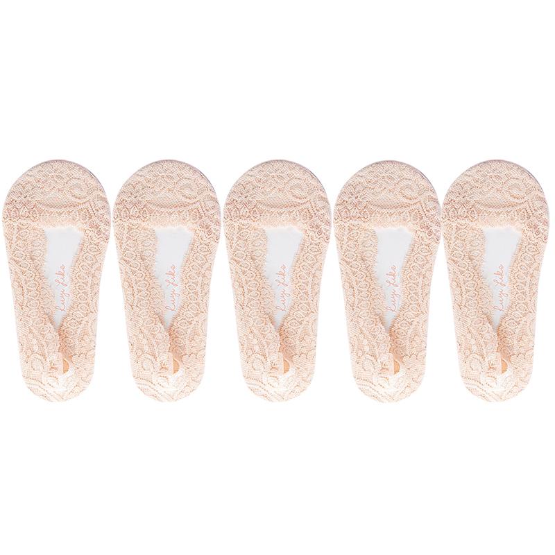 5 Pairs/Lot Socks Women's Ankle Short  No-Show Invisible Foot Summer Thin Cotton Set White Low Cut Boat Lace Silicone Non-Slip