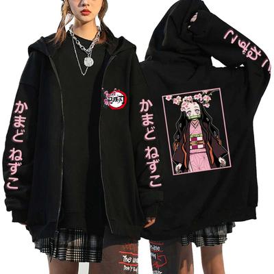 Fashion Anime Cartoon Demon Slayer Pattern Print Sweatshirt Men Women Fall Winter Casual Loose Harajuku Zipper Hoodie
