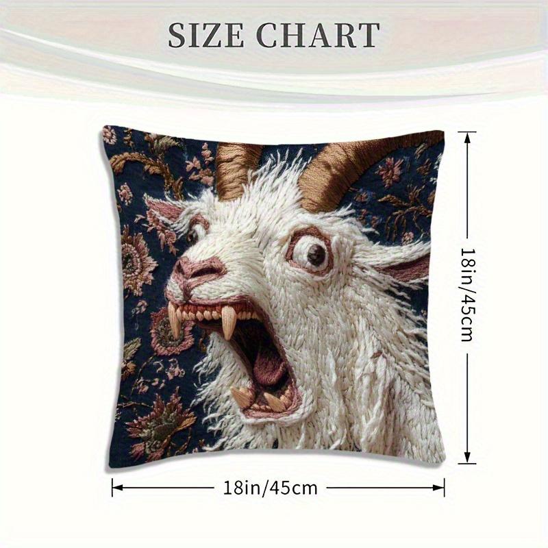 Vintage Goat Design 2D Flat Print Short Plush Pillowcase 18*18 Inches - Classic Retro Home and Office Decor, Zipper Closure, Decorative Pillow