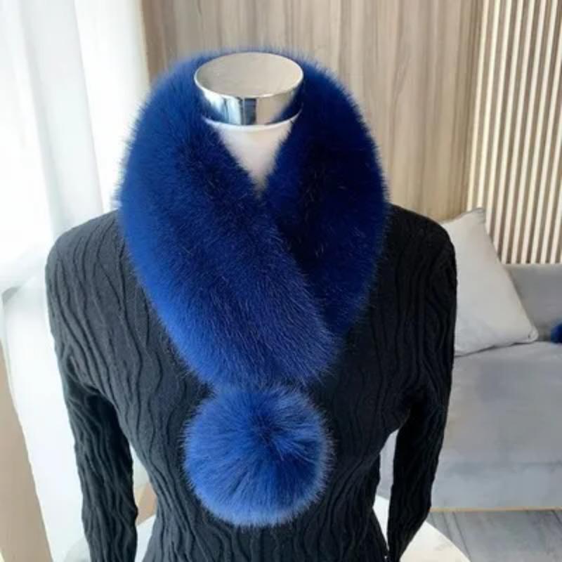 

New Women Fur Winter Scarf Short Thick Plush Fluffy Cute Scarf with Big Pompom Winter Fur Collar Solid Color Neckerchief 13x60cm