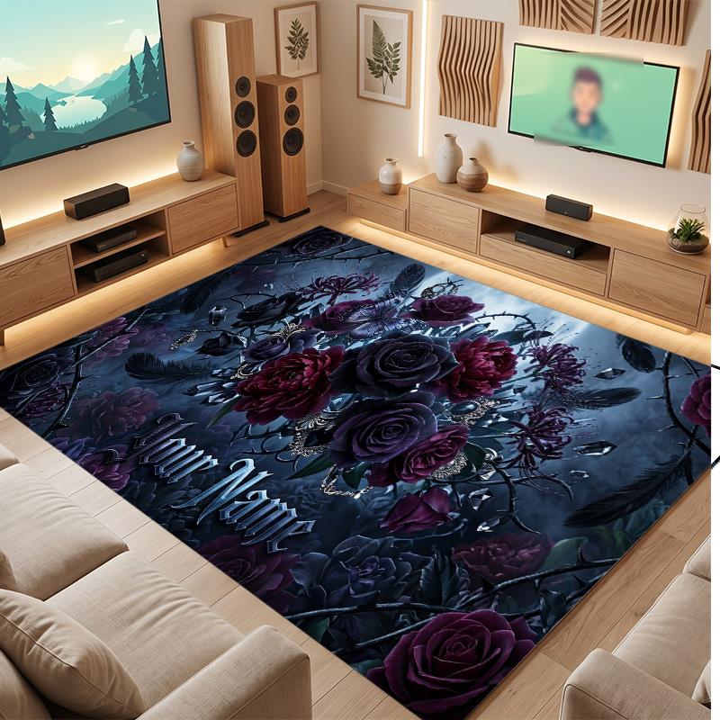 Floral Garden Theme Soft Crystal Velvet Rug Custom Name & Text Print Non Slip Floor Rug for Bedroom Living Room