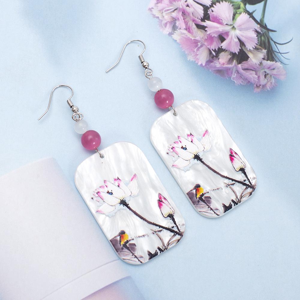 3D Printed Cat's Eye Color Block Acrylic Lotus Flower Earrings