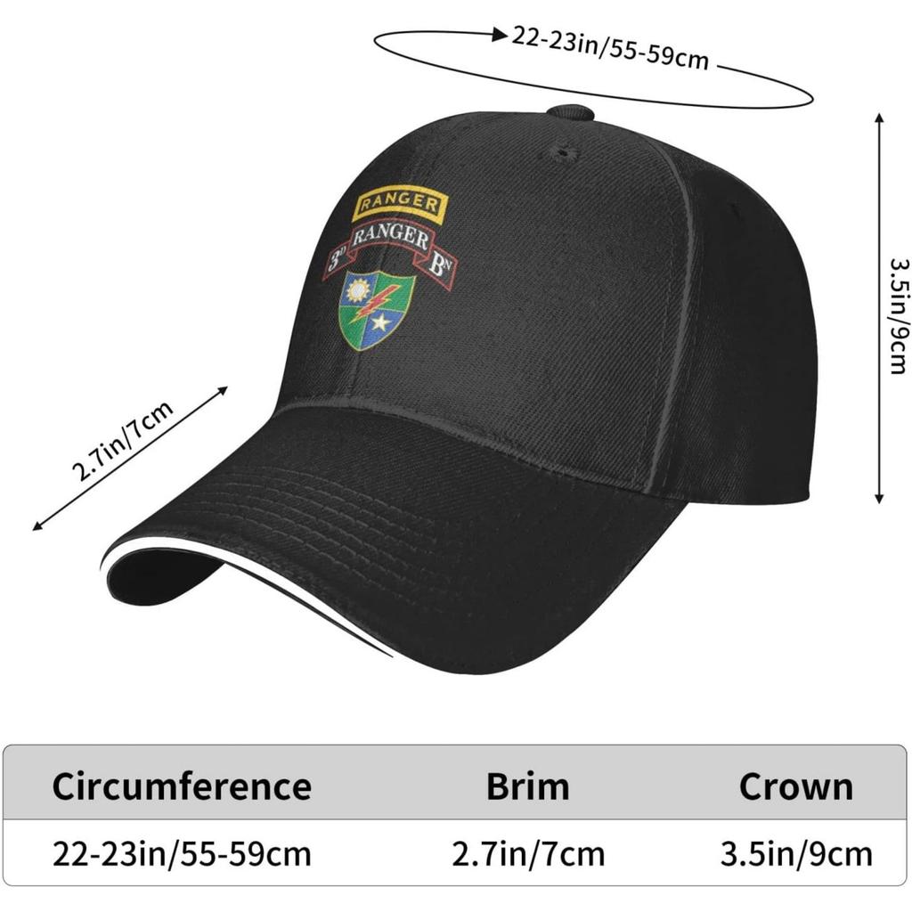 3rd Battalion, 75th Ranger Regiment with Ranger Tab Adjustable Baseball Cap Unisex Sandwich Dad Hat Golf Hat