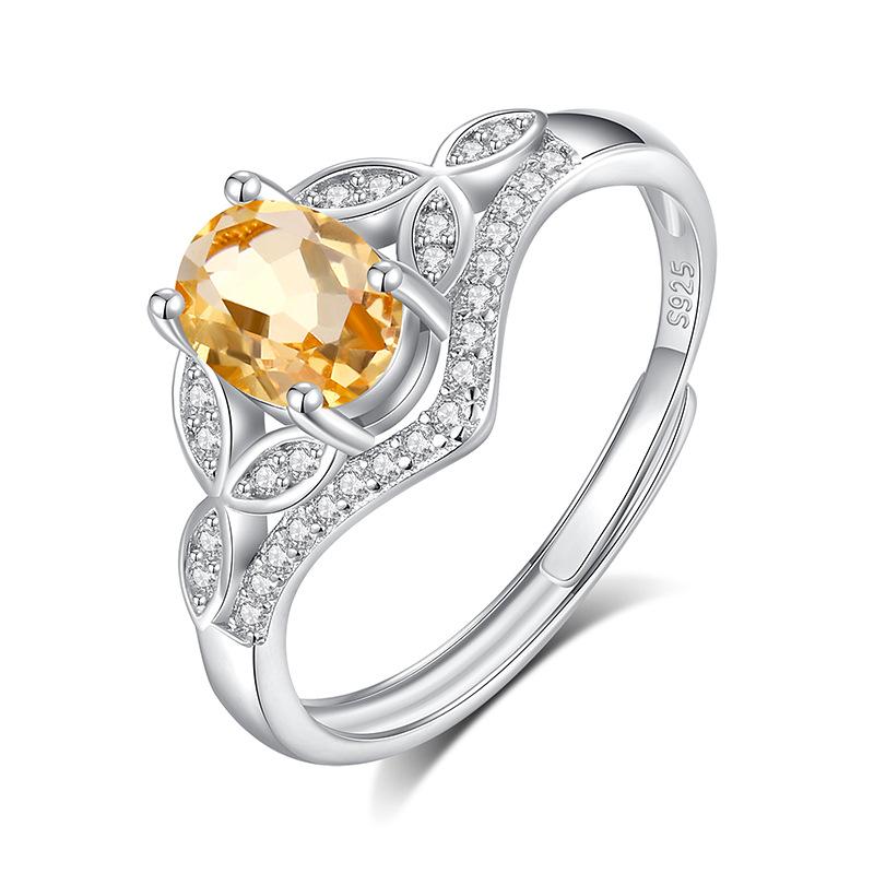 S925 Silver Natural Stone Leaf Open Ring, Multiple Colors, Minimalist Fashion Jewelry Accessory for Girls, Gift for Her