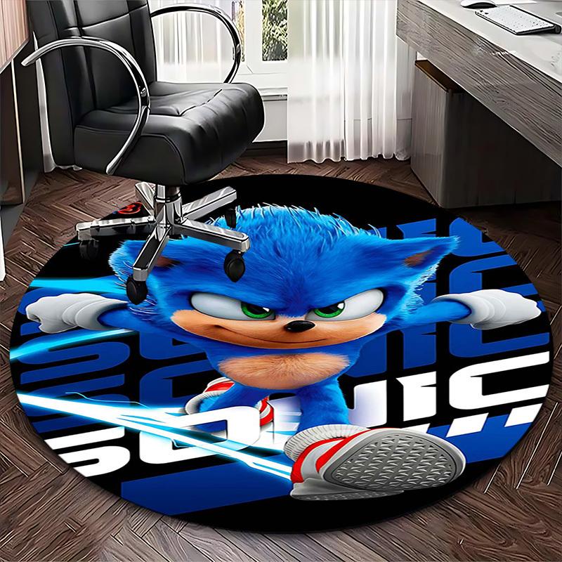 1 stuks Sonic the Hedgehog Anime Design Rond Tapijt - Kantoorstoelmat, Antislip Tapijt voor Huisdecoratie, Woonkamer, Slaapkamer, Speelkamer