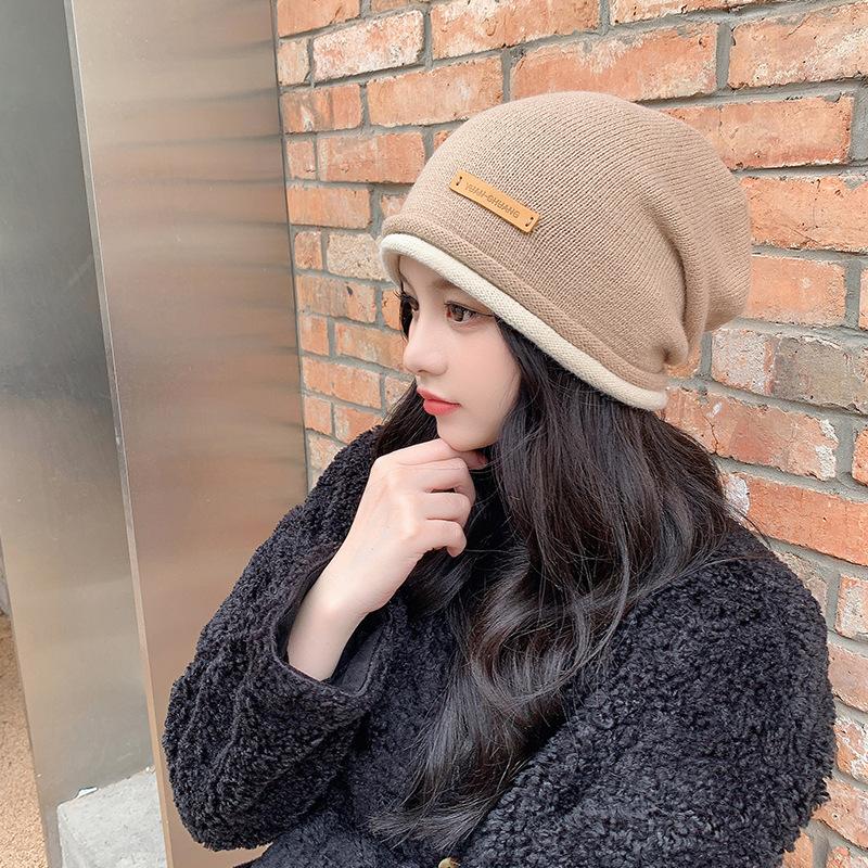 Curled Edge Fashionable Knitted Pullover Hat for Women Ear Protection Outdoor Confinement Warm Color Matching Toe Cap  Wool Pile Hat for Men