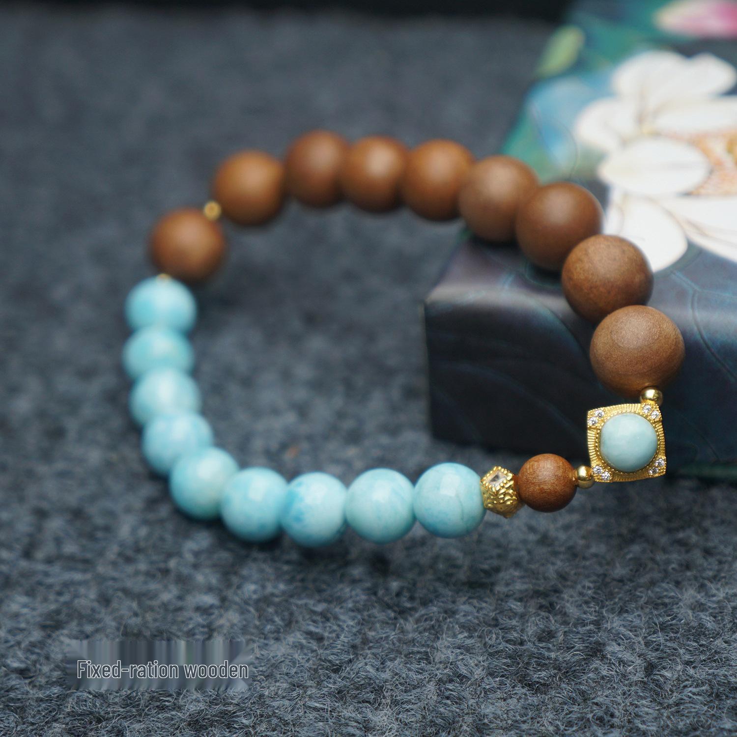 S925 Silver Sandalwood Bracelet with Wave Stone Inlay