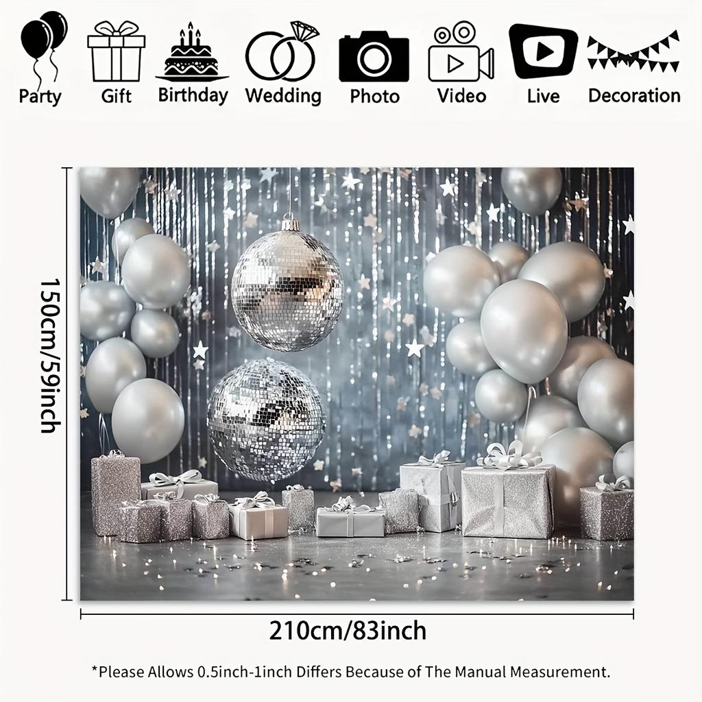 1PC Silver Balloon Sparkling Party Theme Polyester 2D Plane Background Cloth Indoor and Outdoor Sparkling Party