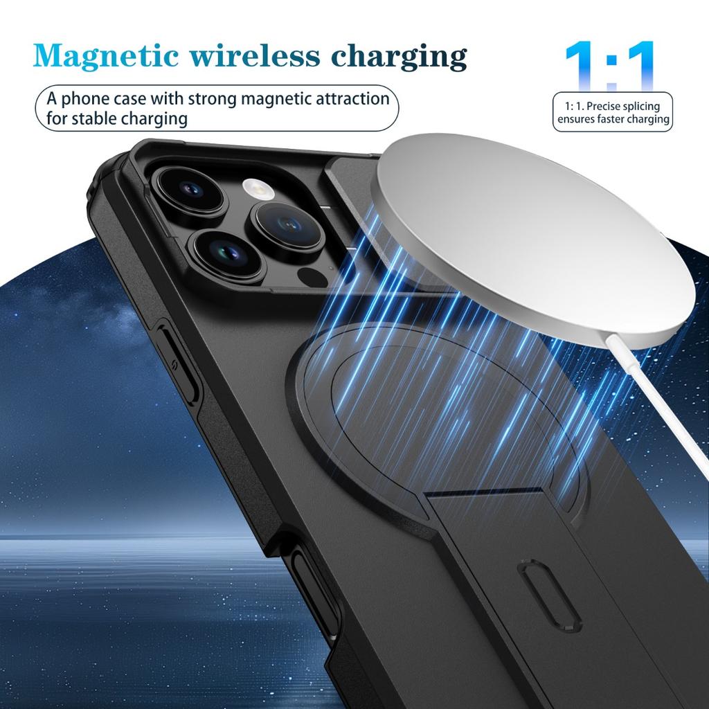 For Magsafe Magnetic Phone Case for IPhone Air 17 16 15 Plus 14 13 12 11 Pro Max 17E 16E Armor Stand Slide Lens Protector Cover