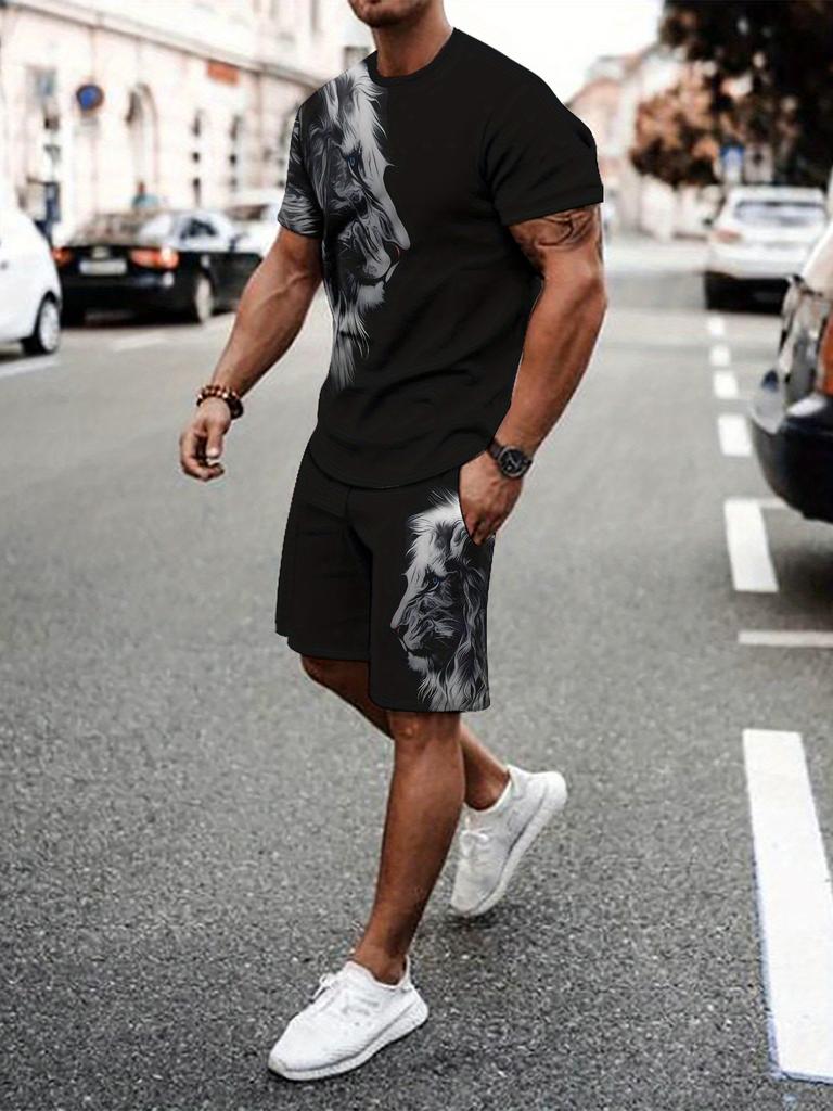 Casual Sports Suit Breathable Outdoor Casual Men's T-shirt and Shorts Suit Summer 3D Printing Suit for Adult Men