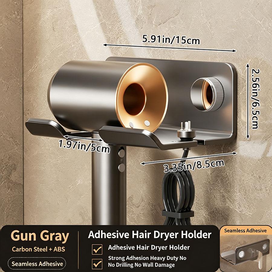 1pcs No-drill Hair Dryer Storage Rack Wall Mounted Electric Blow Dryer Holder for Home Use in Bathrooms