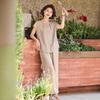 Chic Summer Short Sleeve Set for Middle-Aged & Elderly Women: Stylish Two-Piece with Wide Leg Pants