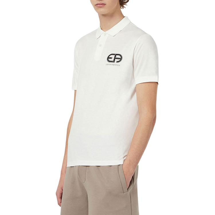 Emporio Armani Geometric Pattern Logo Short Sleeve Polo Shirt Men tops White 3K1FB7-1JUVZ-0101