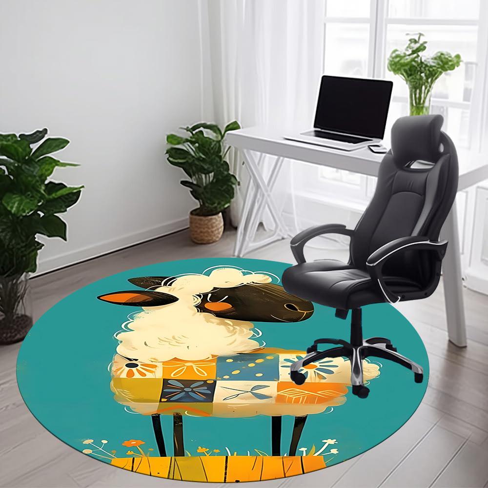 1PC Floral Patchwork Sheep Office Round Area Rug, Mat Suitable ForOffice, Under Office Chairs Bedroom Living Room Home Decor, Room Deco