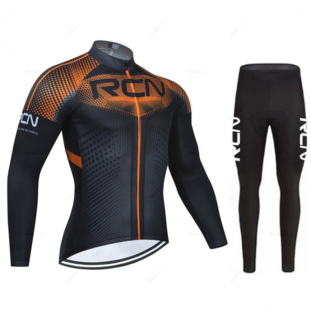 RCN Mens Autumn Long Sleeve New Racing MTB Spring Long Cycling Jersey Set Bike Cycling Bicycle Clothing Uniform Ropa Ciclismo