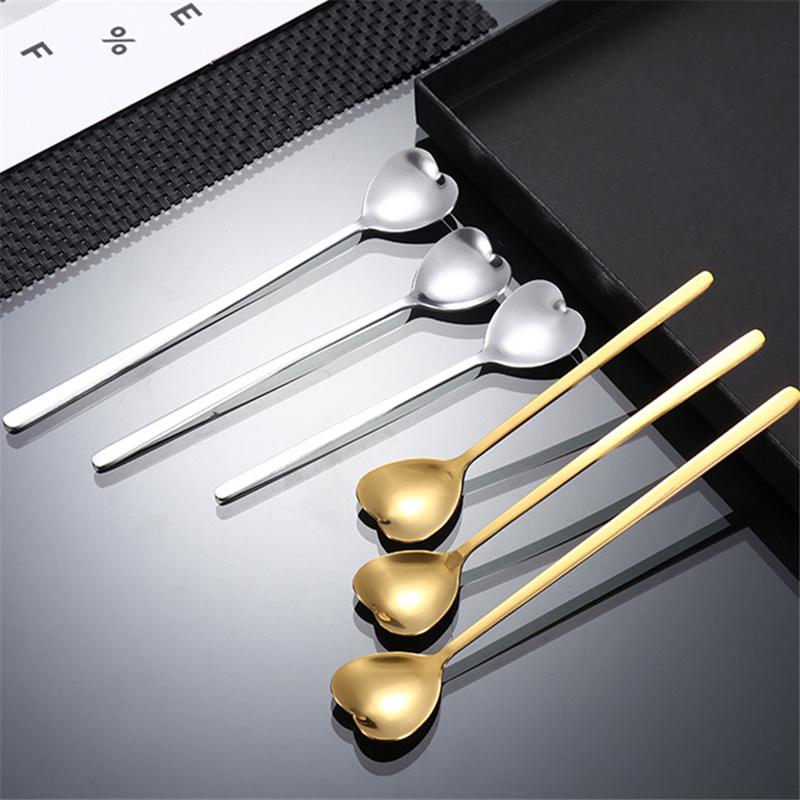 Stainless Steel Heart-Shaped Head Spoons Creative Home Tableware Teaspoon Coffee Ice Cream Honey Mixing Spoon Kitchen Dinnerware