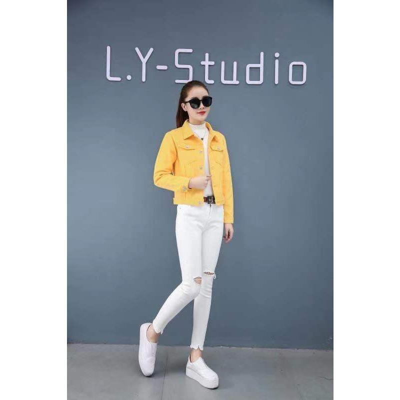 Spring Women's White Denim Jacket Casual Cropped Jean Coat