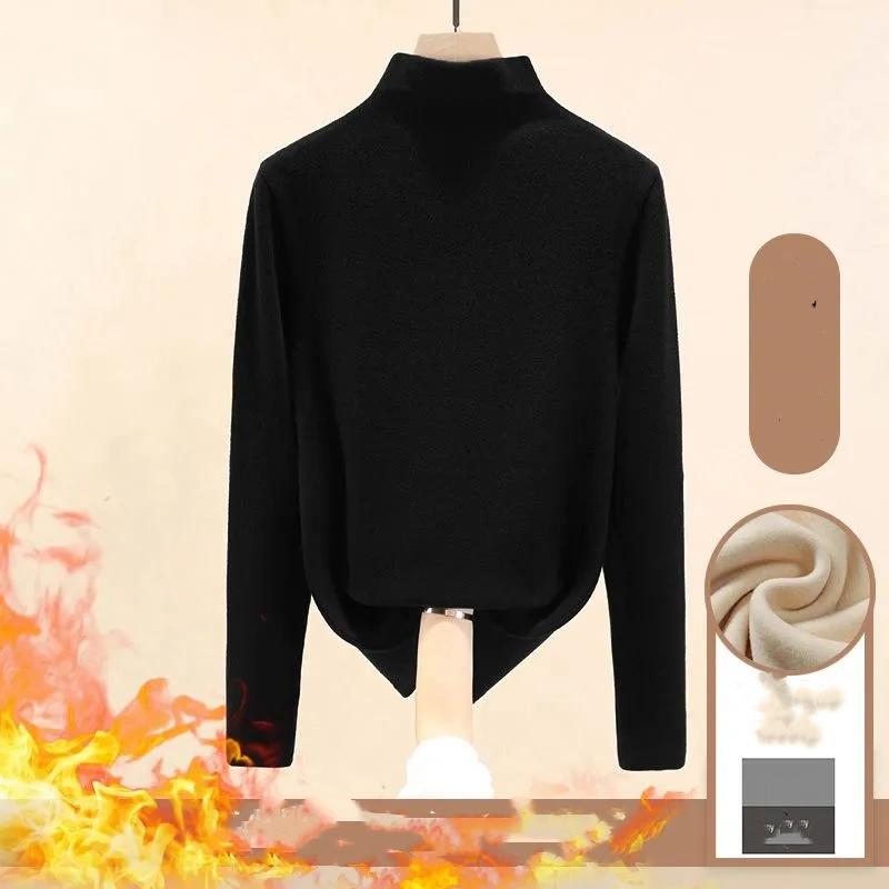 Women Autumn Winter Long-sleeved T-shirt Lady Thermal Underwear Thick Velvet Slim Fit Fashion Style Round-neck Top