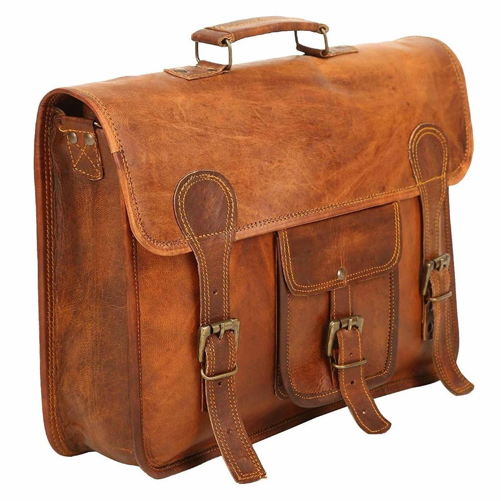 Gentlemen's Genuine Vintage Leather Messenger Shoulder Laptop Bag Briefcase