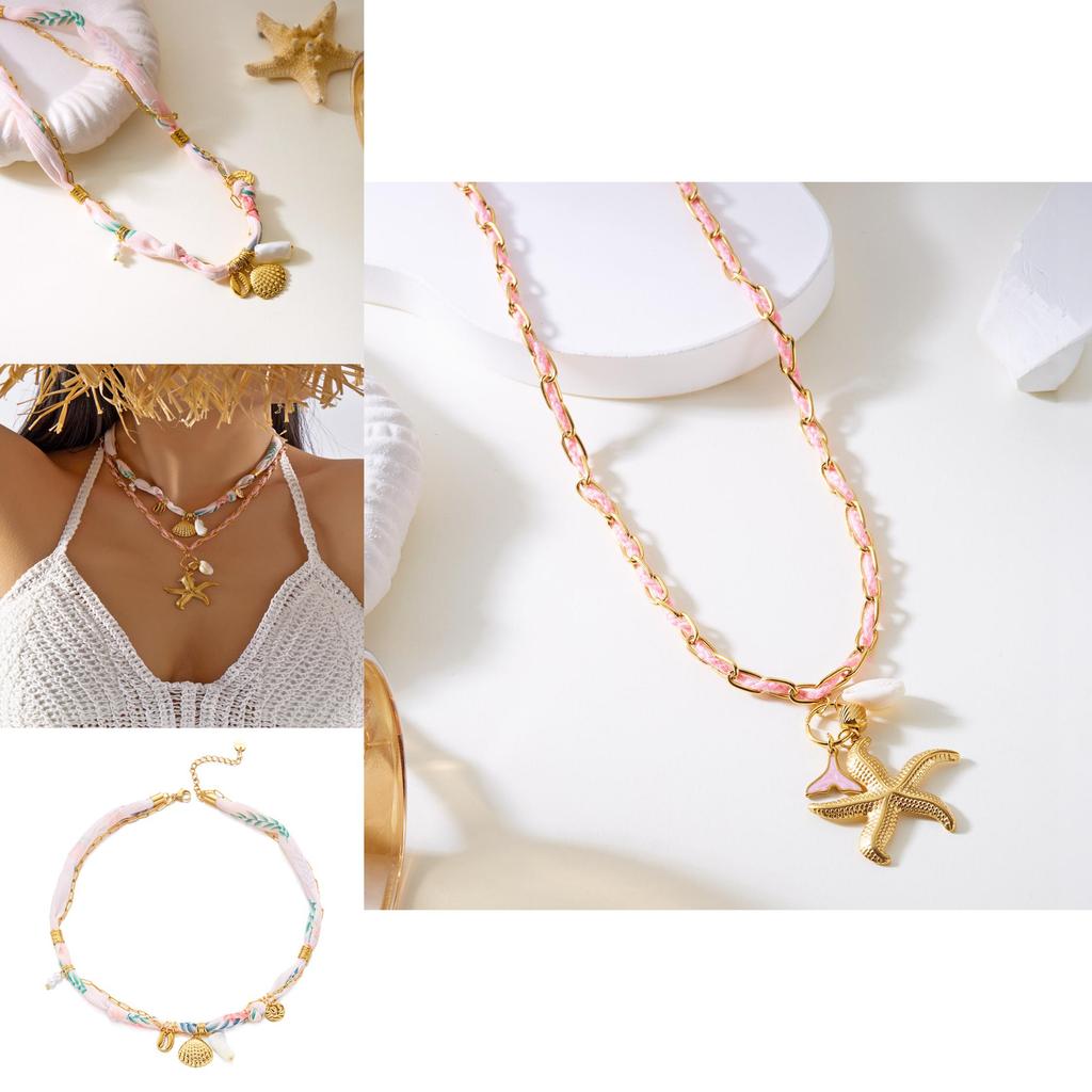 Beach Theme Necklace With Butterfly Bow Flower Starfish Umbrella For Women Summer Accessories