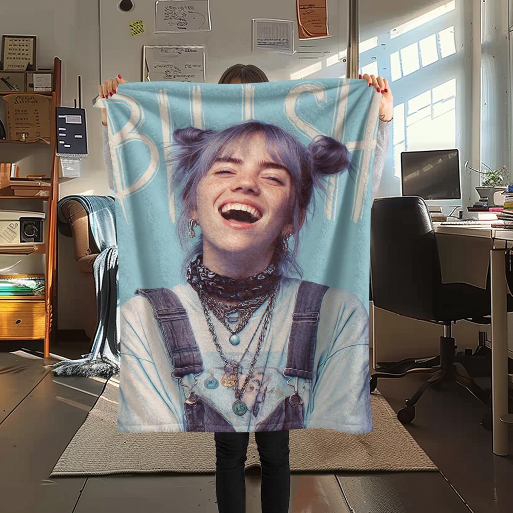 1 Stück Billie Eilish Aufdruck Flanelldecke, Hohe Qualität, Bequem für alle Jahreszeiten, Heimdekoration, Wärme und Komfort, Perfekt für Weihnachtsgeschenke