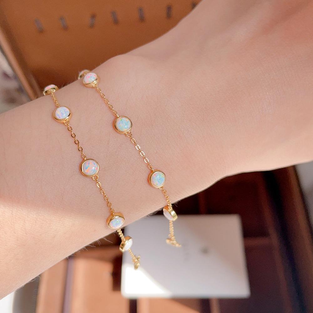 Monkton S925 Silver Opal Bracelet for Women 14Kgold Plated Tennis Bracelet Jewelry Anniversary Birthday for Wife