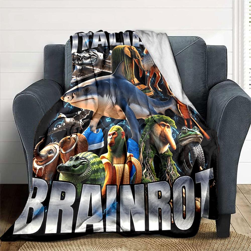 Italian Brainrot Creatures Flannel Blanket Super Soft Warm Cozy Blanket For Sofa Bed Office Travel Allseason Home Decor Gift