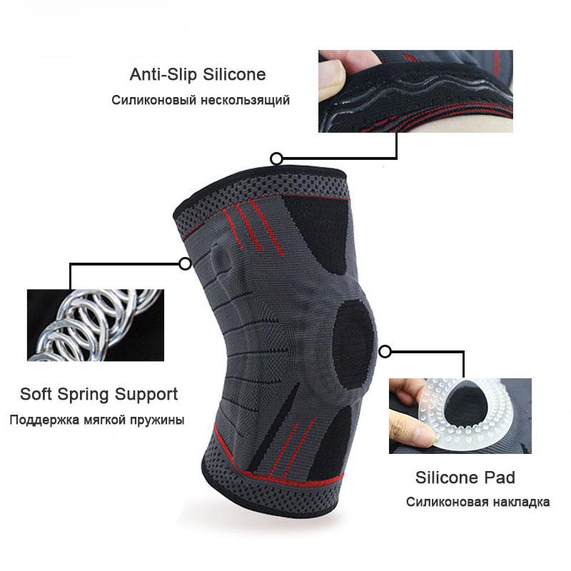1PC Compression Knee Brace Support Silicone Spring Stabilizer Knee Pad Sports Basketball Volleyball Patella Knee Protector