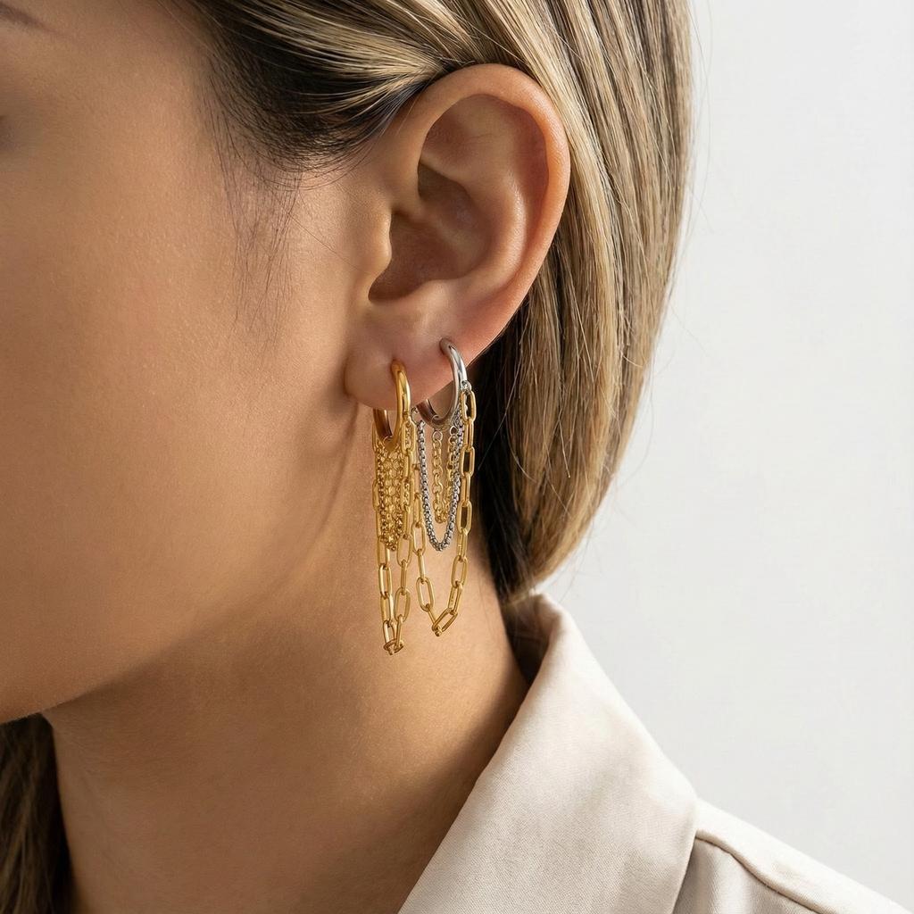 European American for Explosions INS Chain Tassel Stainless Steel Electroplated Earrings Simple Fashion Temperament Niche