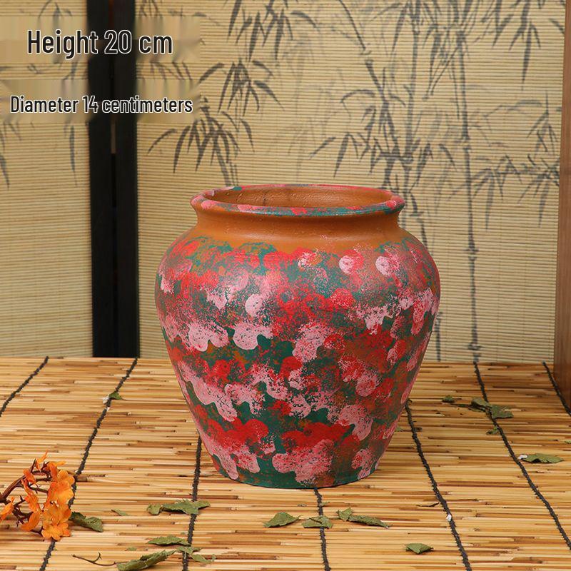Hand-Painted Terracotta Flower Pots - Breathable Red Clay, Unglazed, Large Diameter, Creative Folk-Inspired Vases for Green Plants.
