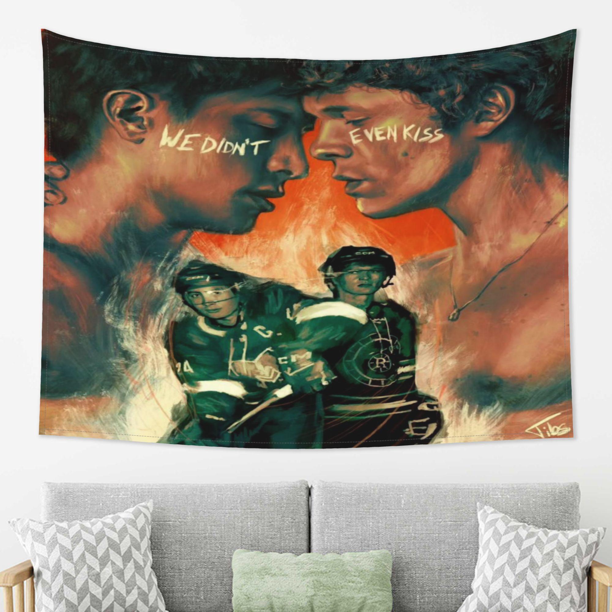 

VIKAMA We Didnt Even Kiss Ice Hockey CP Tapestry Fan Illustration Fan Support Living Room Decoration 74x94cm(29x37in)