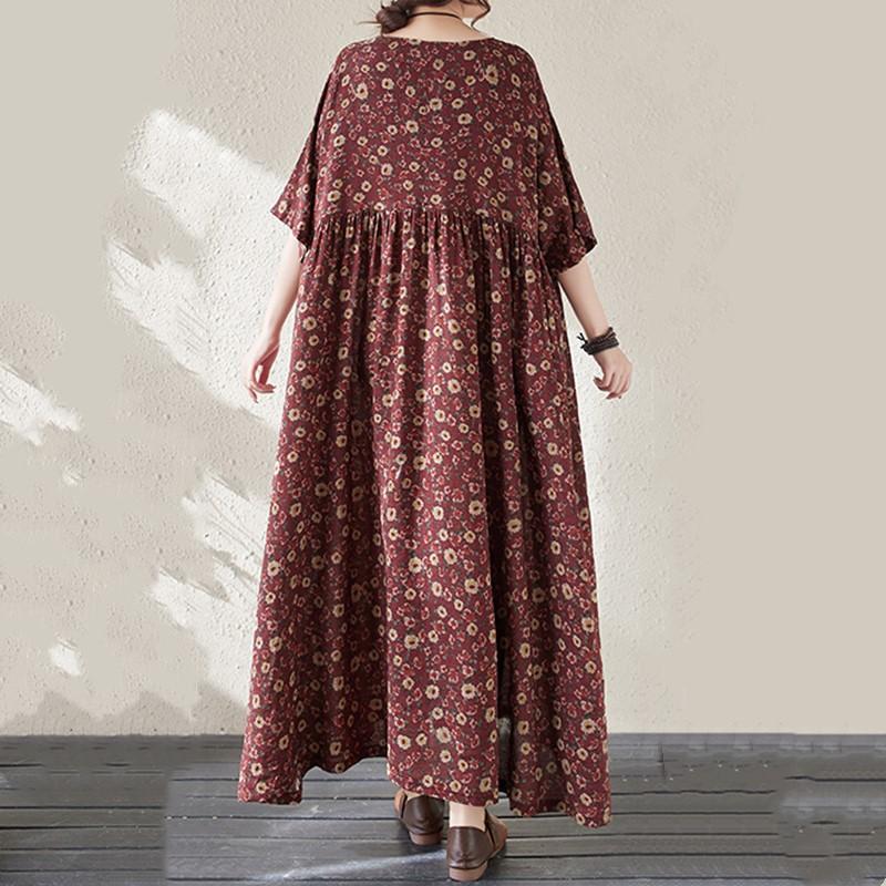 Κοντό μανίκι Plus size βαμβακερό vintage φλοράλ νέο σε φορέματα για γυναίκες casual χαλαρά μακρύ καλοκαίρι