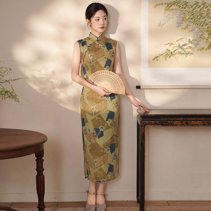 Kolsuz günlük ulusal tarz yeni Çin tarzı Suzhou uzun cheongsam geliştirilmiş genç 1011 yeni kadın yüksek kalite yaz