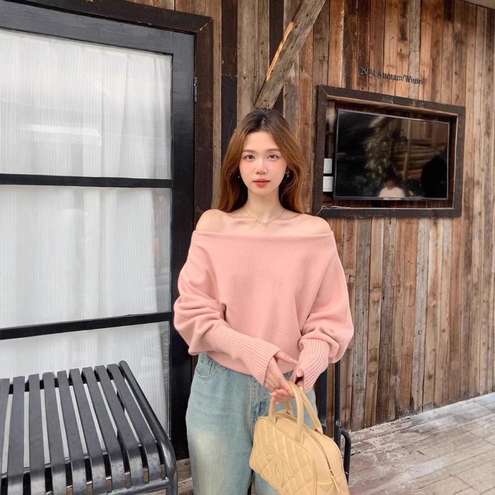 Women's 2024 Autumn Elegant Casual One-Shoulder Knitted Sweater
