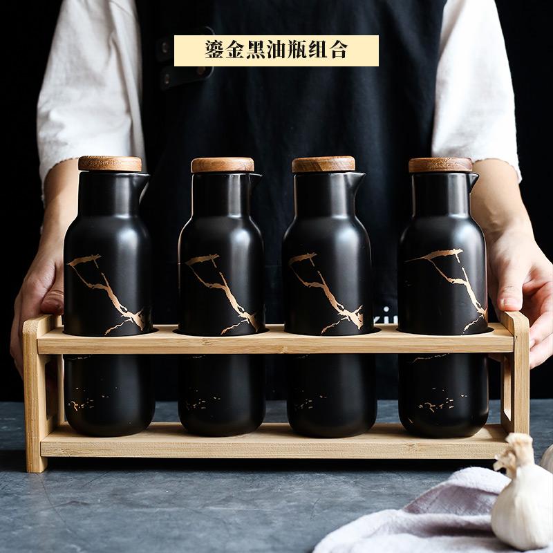 Ceramics Marble Pattern Oiler Soy Sauce Vinegar Bottle Restaurant Seasoning Pot Home Kitchen Tools Seasoning Jar Set Combination