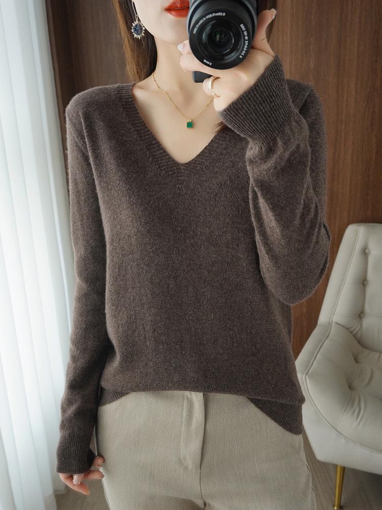Korean Style Plus Size Women's Red Knit Sweater - Autumn Long Sleeve Base Layer