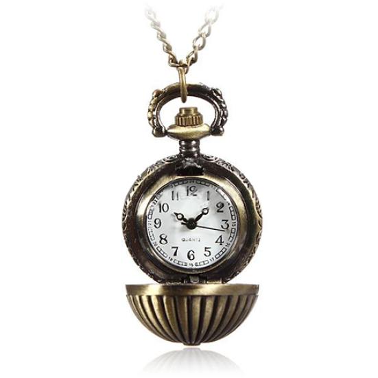 Retro Ball Metal Steampunk Quartz Necklace Pendant Chain Small Pocket Watch