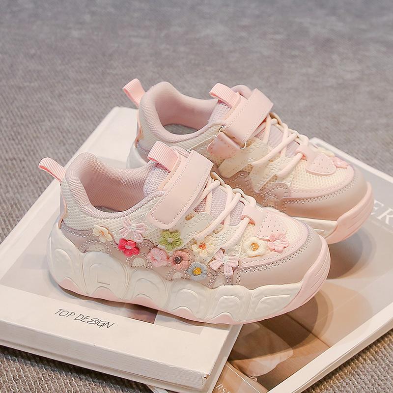 

Кроссовки для девочек 2025 весна новые легкие дышащие сетчатые кроссовки-папы для маленькой девочки детские повседневные туфли на Новый год 37 розовый