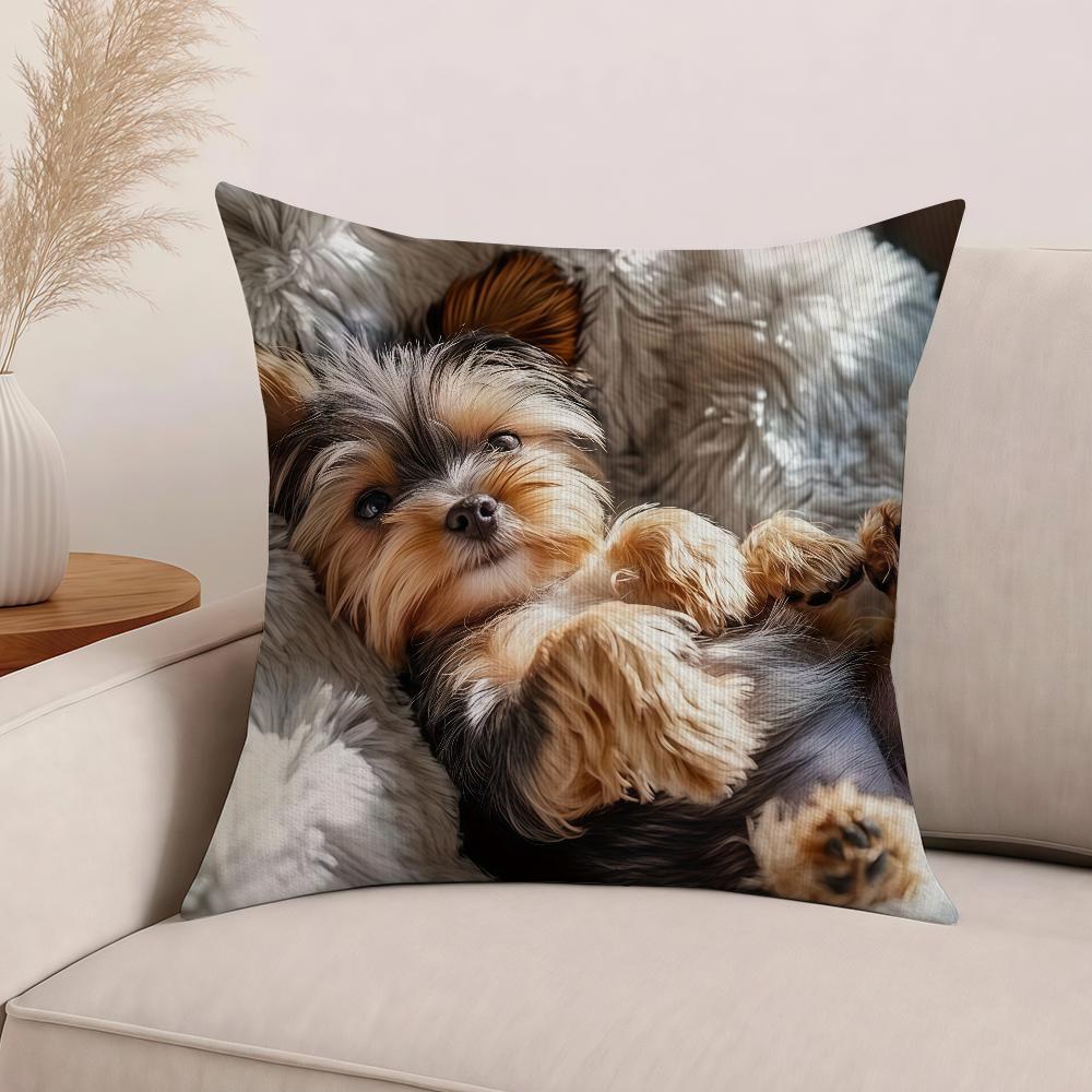 Милый щенок йоркширского терьера Кавайный принт Наволочка Офисные подушки Подходит для дивана Автомобиля Спальни Декоративная наволочка 12x12Inch