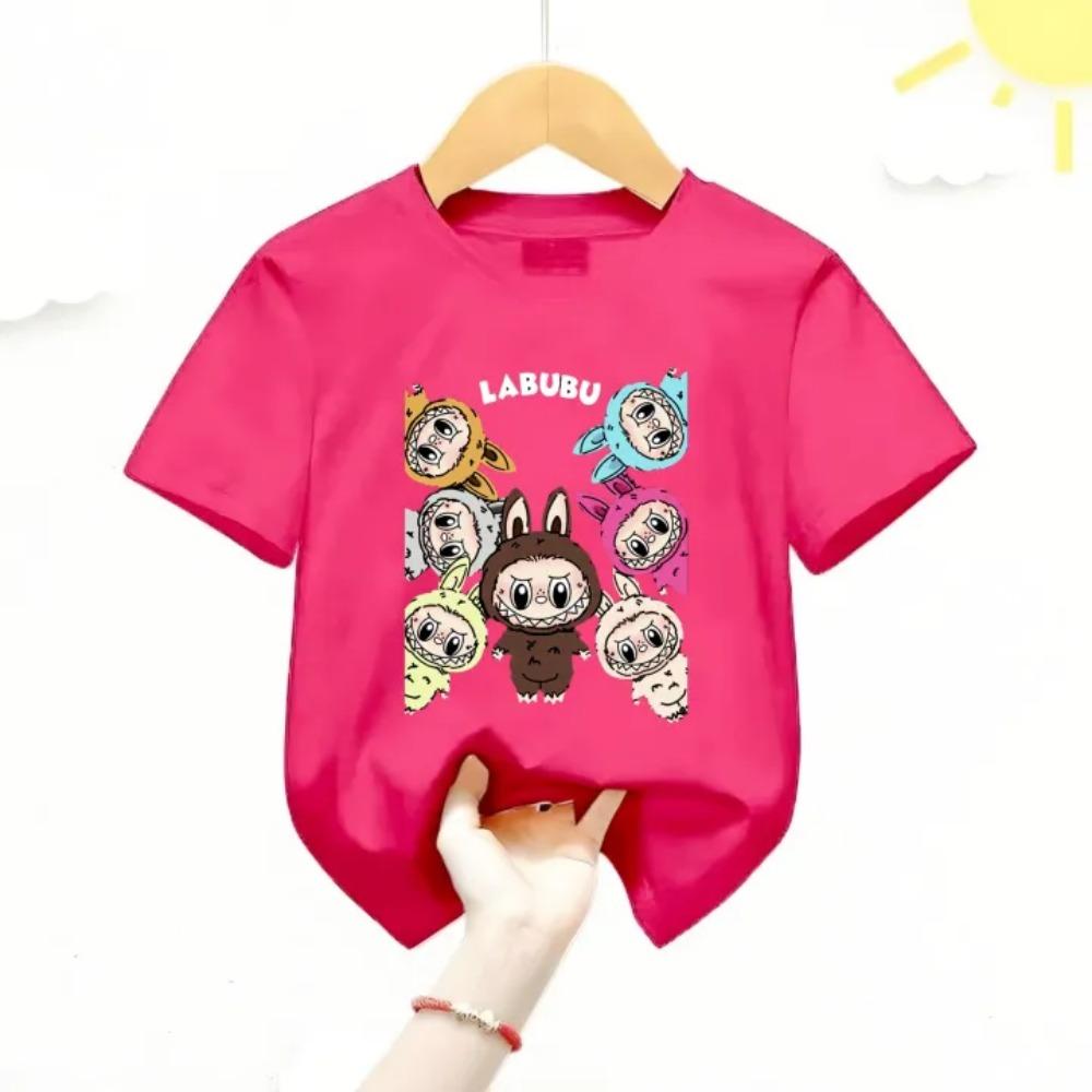 Summer Children's T-shirt Cartoon Labubu Print Girl Round Neck Short Sleeved Casual Multi Color Children's Top
